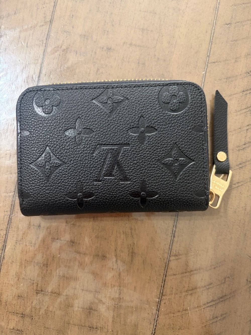 Designer inspired Black Monogram Embossed Zip Wallet with Gold Hardware